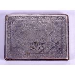 A 19TH CENTURY MIDDLE EASTERN ENGRAVED SILVER CIGARETTE CASE decorated with foliage and animals. 4.9