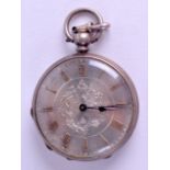 A SMALL 19TH CENTURY SILVER POCKET WATCH with silver face. 3.75 cm diameter.
