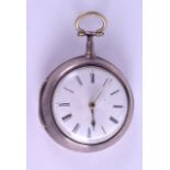 AN 18TH/19TH CENTURY PAIR CASED SILVER POCKET WATCH. 5.5 cm wide.