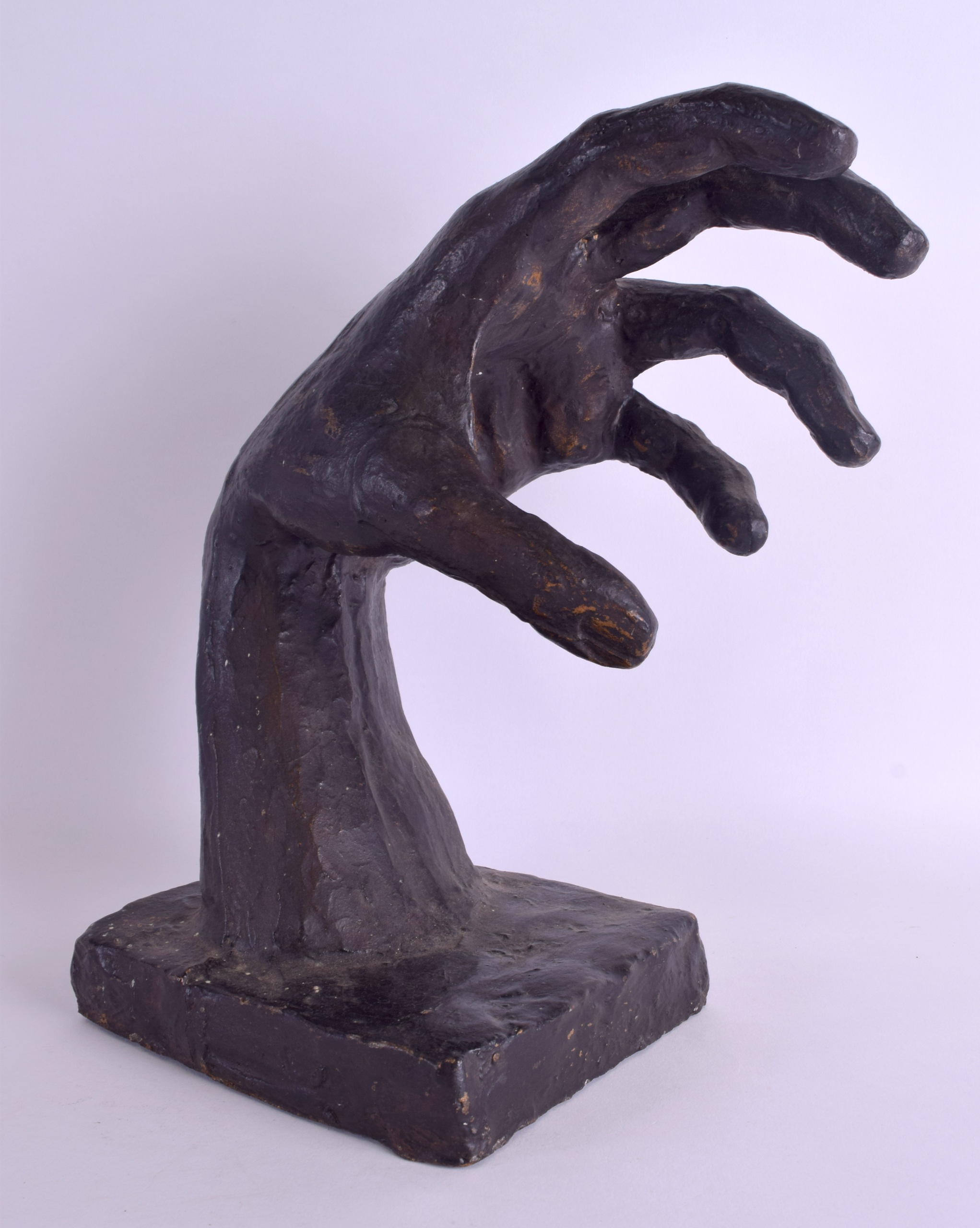 A LATE VICTORIAN BRONZED PLASTER FIGURE OF HAND by Maude M Ackery, teacher of drawing and design