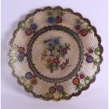 A LOVELY 19TH CENTURY CHINESE PLIQUE A JOUR ENAMEL DISH of open work form, decorated with floral