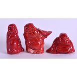 THREE CHINESE CARVED RED CORAL FIGURES C1930. (3)