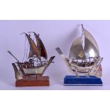 TWO SILVER JUNK BOATS on stands. 8.5 oz. (2)