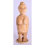 A RARE 19TH CENTURY AFRICAN TRIBAL CARVED IVORY FERTILITY FIGURE modelled as a roaming female with a