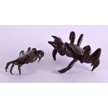 TWO JAPANESE BRONZE CRABS. 5 cm x 4 cm. (2)