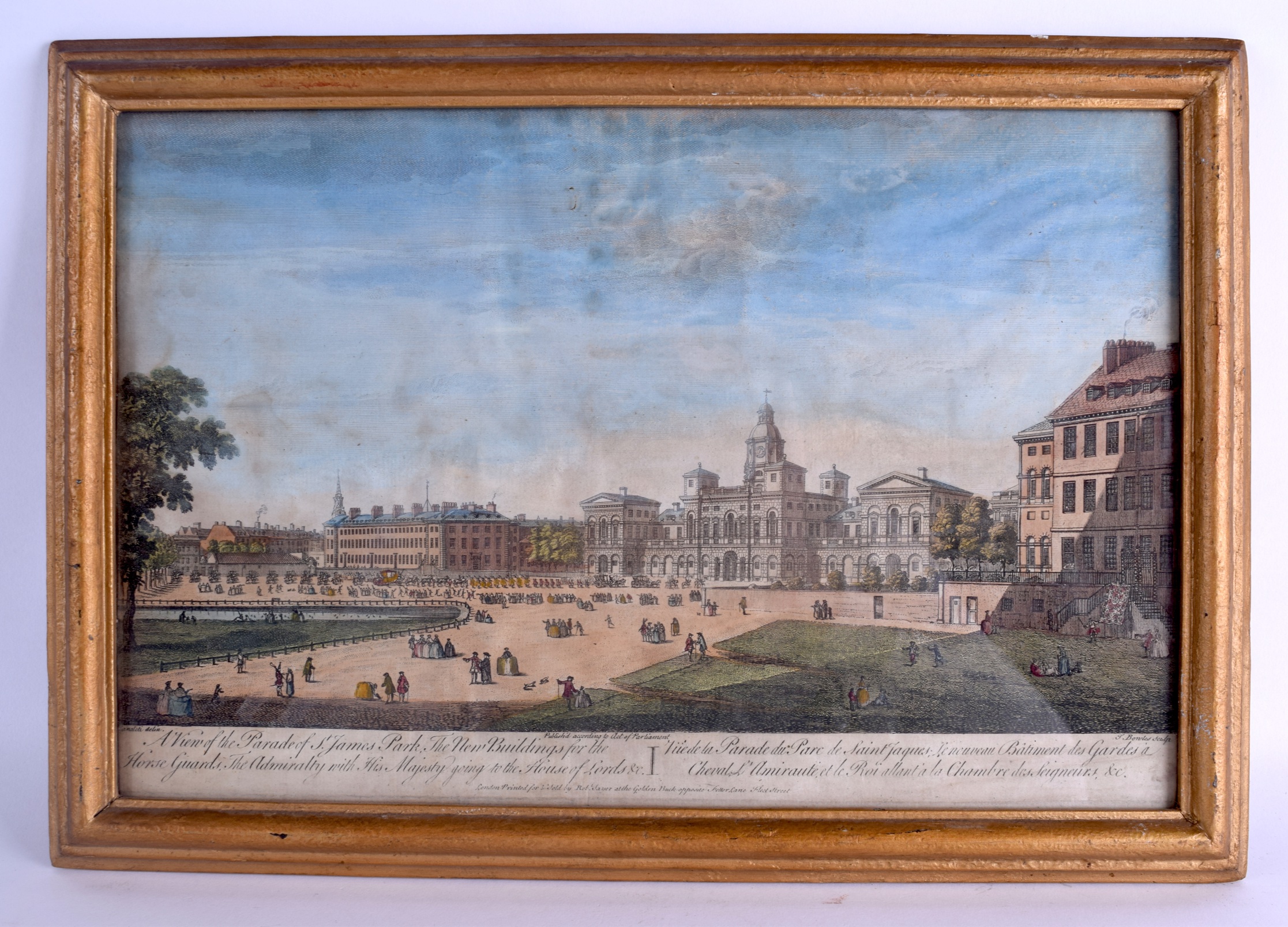 THOMAS BOWLES (1696-1773), framed hand coloured engraving, "A View of the parade of St James