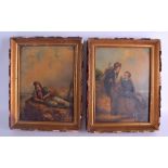 MANNER OF THEOPHILE EMMANUEL DUVERGER (1821-1898), framed pair oil on metal, unsigned, a young