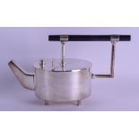 A CHRISTOPHER DRESSER STYLE SILVER PLATED TEAPOT AND COVER. 22.5 cm wide.