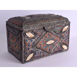 A LARGE EARLY 20TH CENTURY MIDDLE EASTERN TREASURE BOX decorated in coral, turquoise and bone. 29 cm