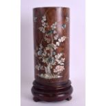 AN EARLY 20TH CENTURY CHINESE CARVED HARDWOOD BRUSH POT Bitong, possibly Huanghuali, decorated