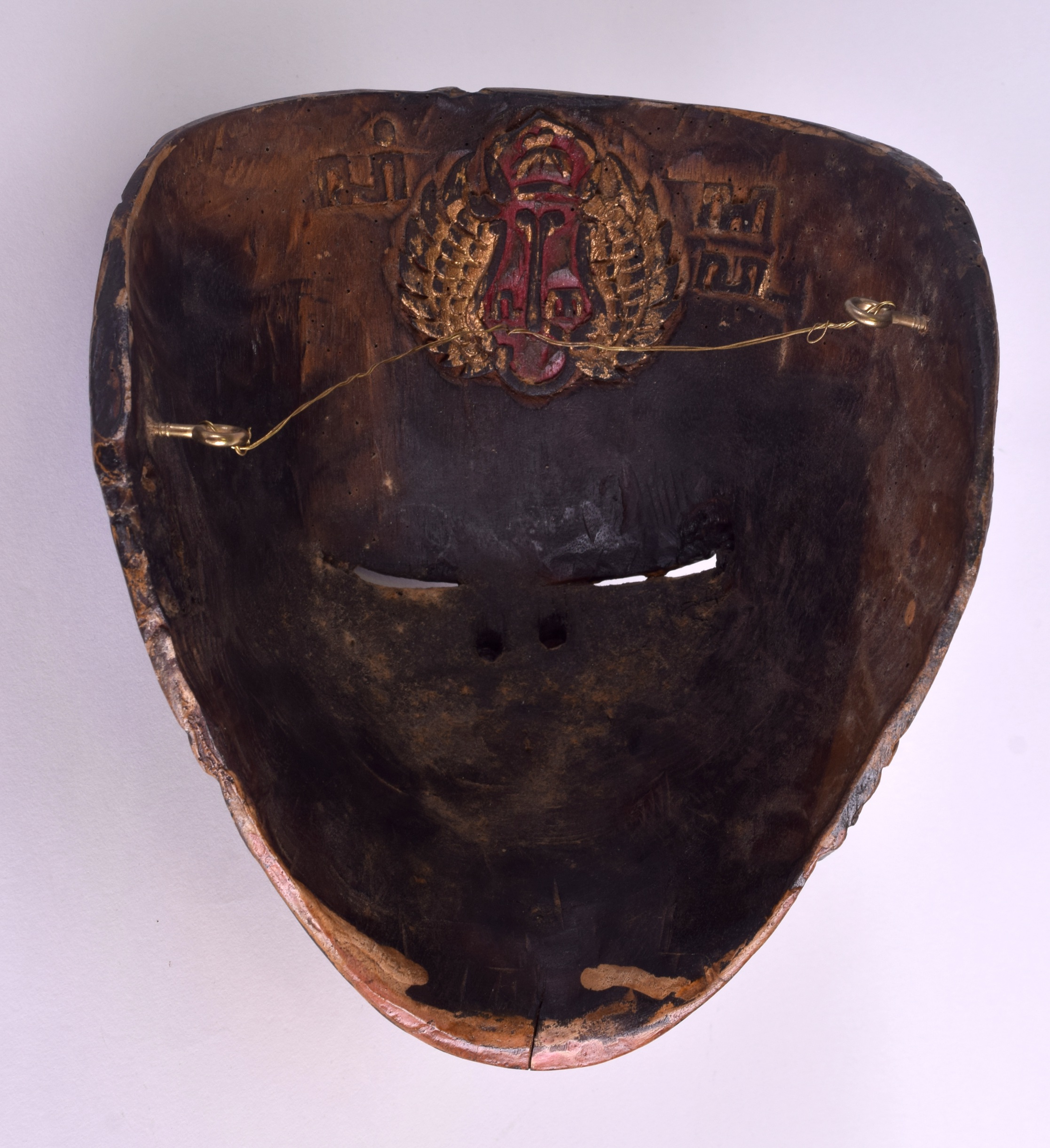 A FINE 18TH/19TH CENTURY SOUTH EAST ASIAN POLYCHROMED MASK unusually well modelled with carved - Image 4 of 5