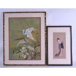 A JAPANESE PRINT DEPICTING A STANDING FEMALE, together with a watercolour of a bird in flight.