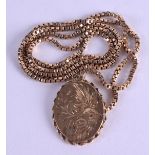 A 9CT GOLD LOCKET ON CHAIN. 34.6 grams.