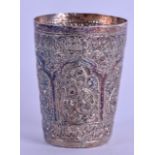 A LATE 19TH CENTURY INDIAN SILVER BEAKER decorated with foliage and vines. 2.4 oz. 6.75 cm high.