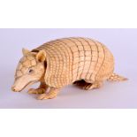 A VERY RARE 19TH CENTURY JAPANESE MEIJI PERIOD CARVED IVORY ARMADILLO naturalistically modelled in a
