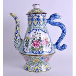 A LARGE EARLY 20TH CENTURY CHINESE CANTON ENAMEL TEAPOT AND COVER Qing/Republic, painted with