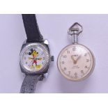 A VINTAGE MICKEY MOUSE WRISTWATCH together with Timex ball clock. (2)