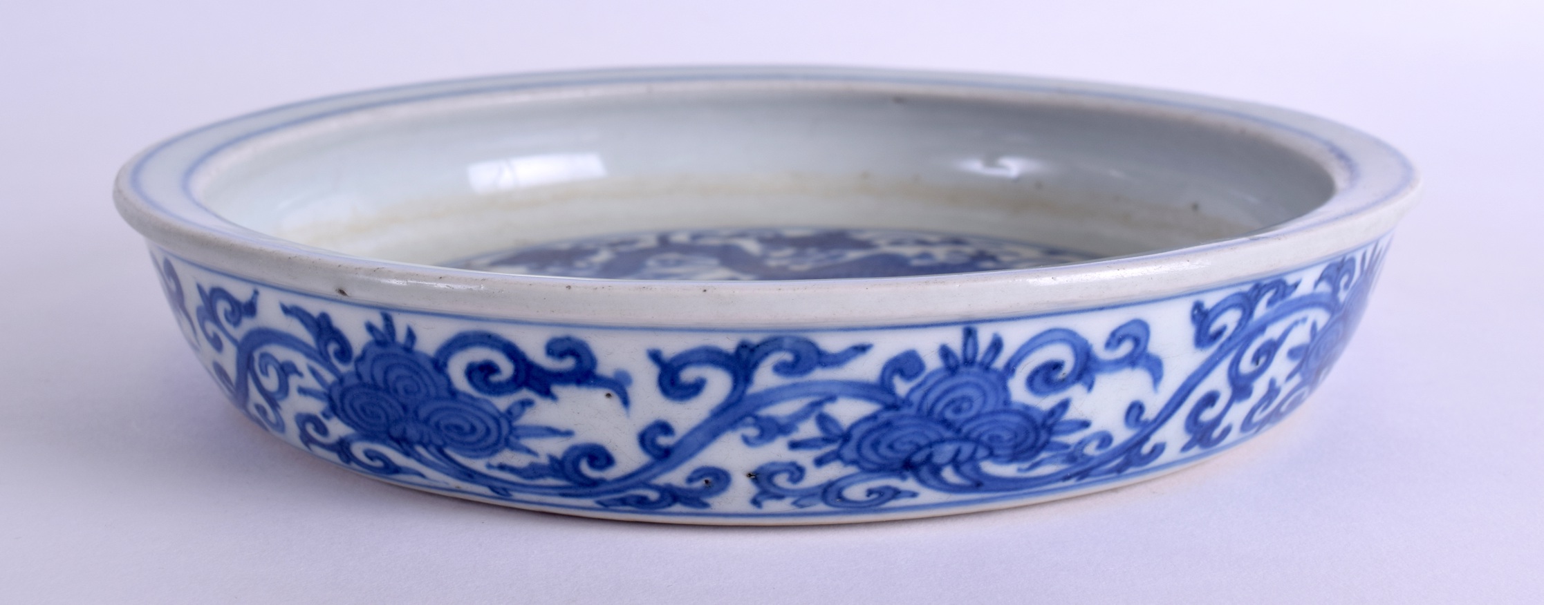 A 19TH CENTURY CHINESE BLUE AND WHITE PORCELAIN BRUSH WASHER bearing Ming marks to base, painted - Image 2 of 3