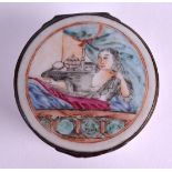 A VERY RARE 18TH CENTURY CHINESE CANTON ENAMEL PILL BOX Qianlong, painted with a female within an