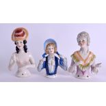 THREE GERMAN PORCELAIN PIN DOLLIES. Largest 11.5 cm high. (3)