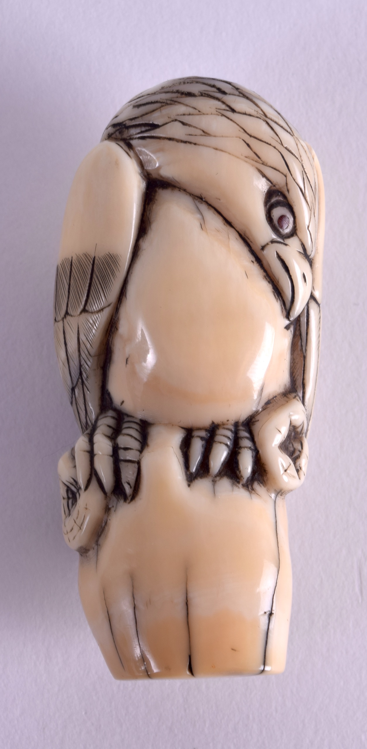 A GOOD 18TH/19TH CENTURY JAPANESE EDO PERIOD CARVED IVORY NETSUKE by Gyokuho, modelled as a hawk