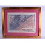 A FRAMED HAND COLOURED GEOLOGICAL SURVEY MAP, showing an area of Great Britain and the River Wye. 37