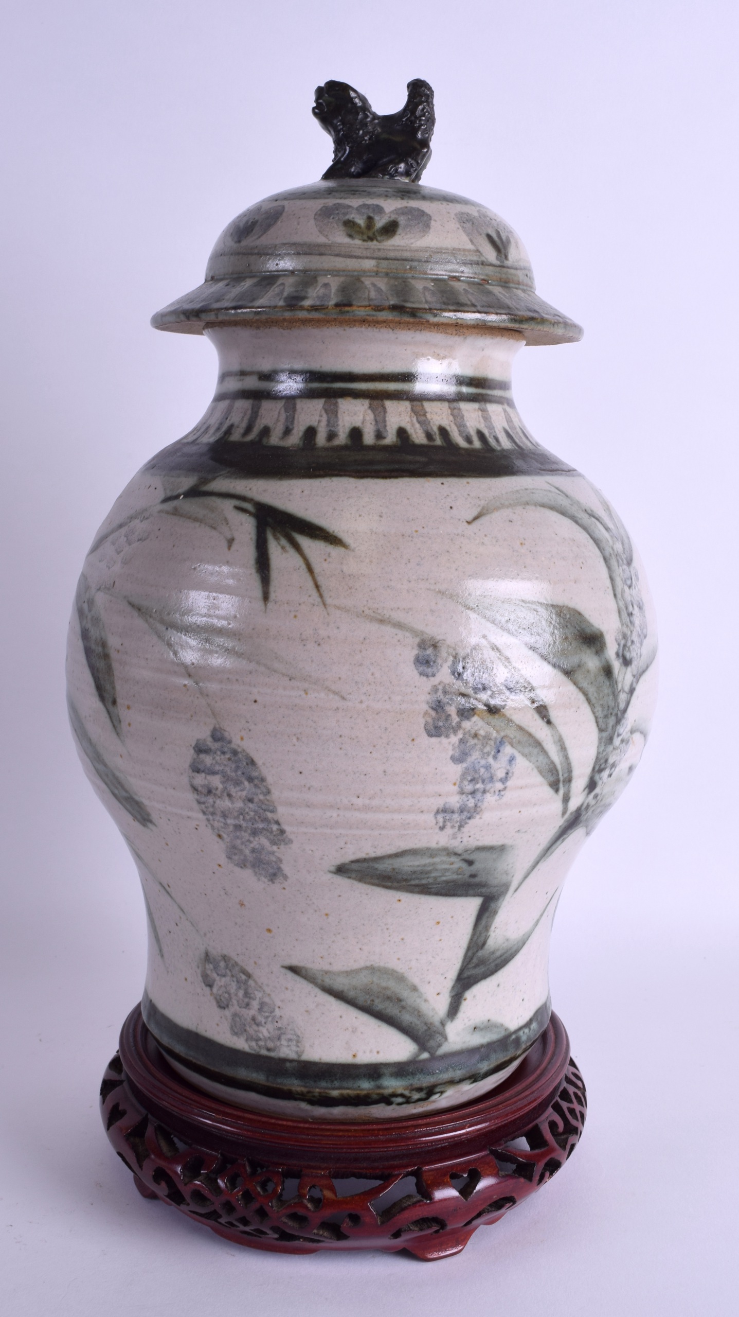 A CHINESE STUDIO POTTERY VASE AND COVER painted with floral sprays. 24 cm high. - Image 2 of 5