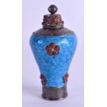 AN EARLY 20TH CENTURY CHINESE TIBETAN SILVER AND ENAMEL SCENT BOTTLE overlaid in coral and