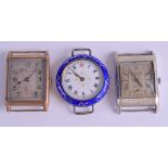THREE VINTAGE WATCHES one with enamel banding. (3)