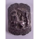 A LARGE 19TH CENTURY SOUTH EAST ASIAN SILVER BUCKLE decorated in relief with a Buddhistic lion. 2.