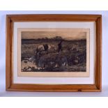 ROBERT WALKER MACBETH (1848-1910), framed engraving, a male walking with his horse in a landscape