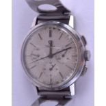 A 1960S OMEGA CHRONOGRAPH STAINLESS STEEL WRISTWATCH with open work strap. 3.25 cm diameter.