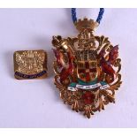 A RARE 9CT GOLD AND ENAMEL MAYORS MEDALLION presented to Counsellor V G H Davies Mayor of