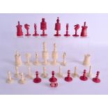 A 19TH CENTURY EUROPEAN CARVED AND STAINED IVORY CHESS SET. Largest 8.75 cm high. (qty)
