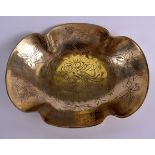 AN EARLY 20TH CENTURY CHINESE ENGRAVED BRONZE DISH decorated with flowers. 29 cm x 23 cm.