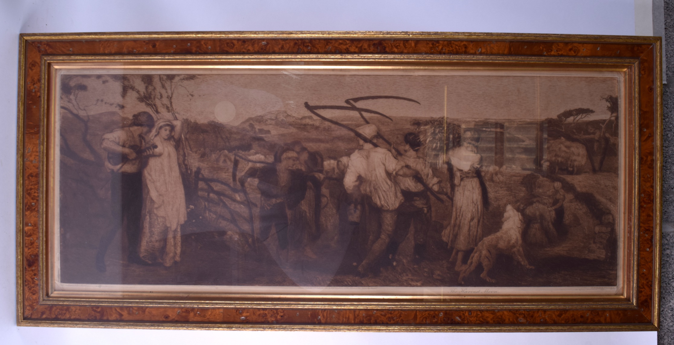 ROBERT WALKER MACBETH (1848-1910), framed engraving, figures in a landscape, "Harvest Moon". 32 cm x