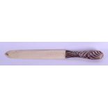 A LATE 19TH CENTURY CONTINENTAL SILVER HANDLED IVORY PAPER KNIFE. 32 cm long.