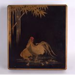 A MID 19TH CENTURY JAPANESE MEIJI PERIOD BLACK LACQUER BOX AND COVER decorated in gold lacquer