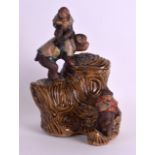 A RARE 19TH CENTURY JAPANESE MEIJI PERIOD SATSUMA FIGURE OF MONKEYS modelled clambering upon a