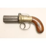 A PEPPERBOX PERCUSSION PISTOL by Reed, London, c.1940, with 3" 6 barrel revolving section bearing