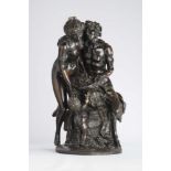 AFTER CLODION (French 1733-1814), "Bacchanal", a bronze figure group of Nymph, Satyr and Putto,