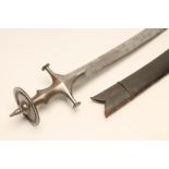 AN INDIAN TULWAR, 19th century, with 29 1/2" curved blade, steel hilt of typical form with shaped