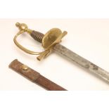 A GEORGIAN OFFICER'S SWORD, with 30" fullered blade, brass hilt with twin shell guard, cross guard