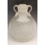 A SEGUSO VETRI D'ARTE WHITE SCAVO ROMANESQUE STYLE GLASS VASE, modern, of globular form with two