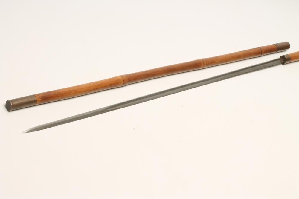 A SWORD STICK, early 20th century, with 29 1/2" blade, bamboo shaft, antler grip and brass foot, - Bild 3 aus 3
