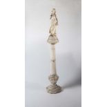 AN ALABASTER FIGURE ON PEDESTAL, Continental, late 19th century, carved as a young maiden standing