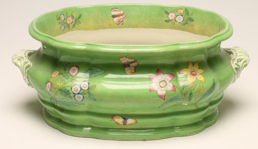 A VICTORIAN COPELAND LATE SPODE EARTHENWARE FOOTBATH, of two handled lobed rounded oblong form, on-