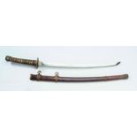 A JAPANESE NAVAL CHISA KATANA, with 23" curved Shinto blade, visible hamon, tang engraved with aoi