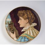 A MINTON ARTS AND CRAFTS EARTHENWARE PLAQUE, 1876, of plain shallow dished circular form painted