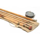 AN ALBERT SMITH & CO. REDDITCH 3 PIECE SPLIT CANE FISHING ROD, with spare tip, bamboo tip tube and